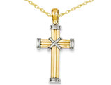 14K Yellow and White Gold Latin Cross Pendant Necklace with Chain 